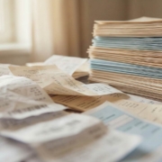 Financial documents and papers scattered in the foreground transitioning to neatly organized, color-coded stacks in the background, illustrating the process of gaining financial clarity
